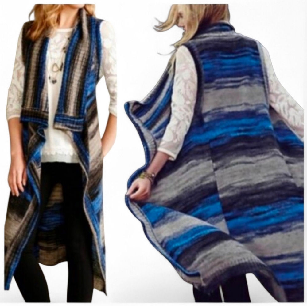 MOTH X ANTHROPOLOGIE Spacedyed Striped Knit Cardigan Waterfall Vest - XS